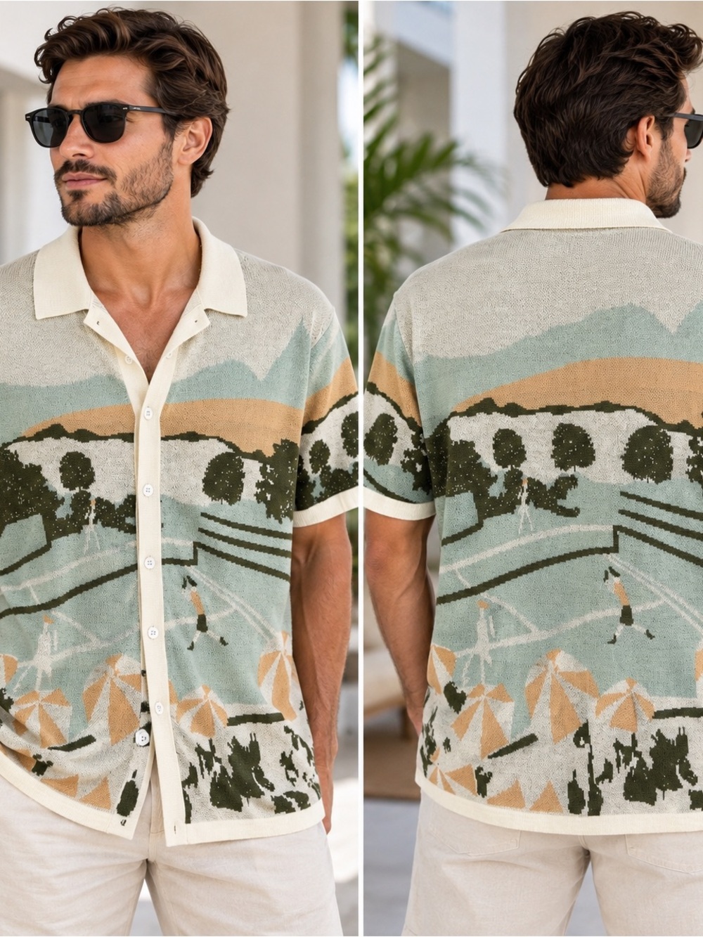 Free Planet Knit Shirt in Mint, Cream & Olive